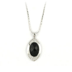 ELEGANT SVART - silverhalsband
